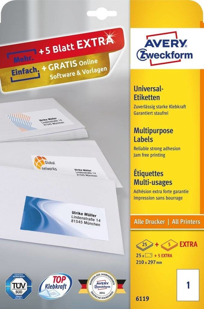 Avery Zweckform Labels 6119 White 210,0 X 297,0MM