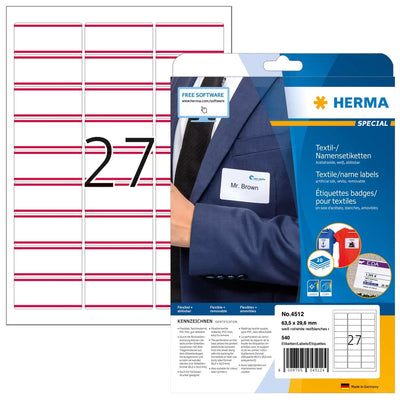 Herma Labels Textiles Nombre A4 63,5X29,6MM White Red 540UD. — image 1