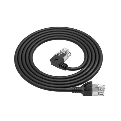 Black 5 Meters U FTP CAT.6A Lszh Slimline Patch Cable With RJ45 Connectors 90° Angled Left To Straight — image 1