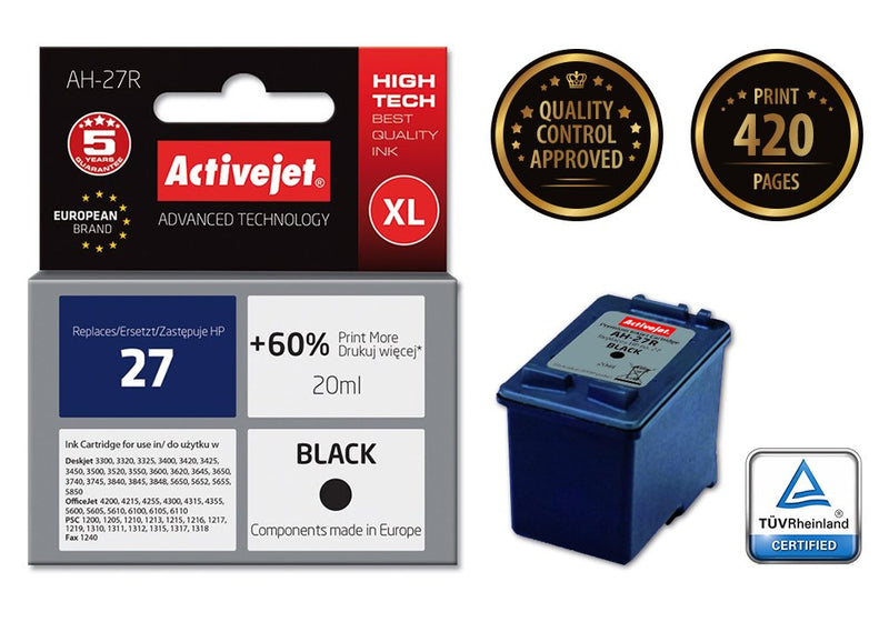 Activejet Ink Ah-27R (reemplazo HP 27 C8727A - Premium - 20ML - Black