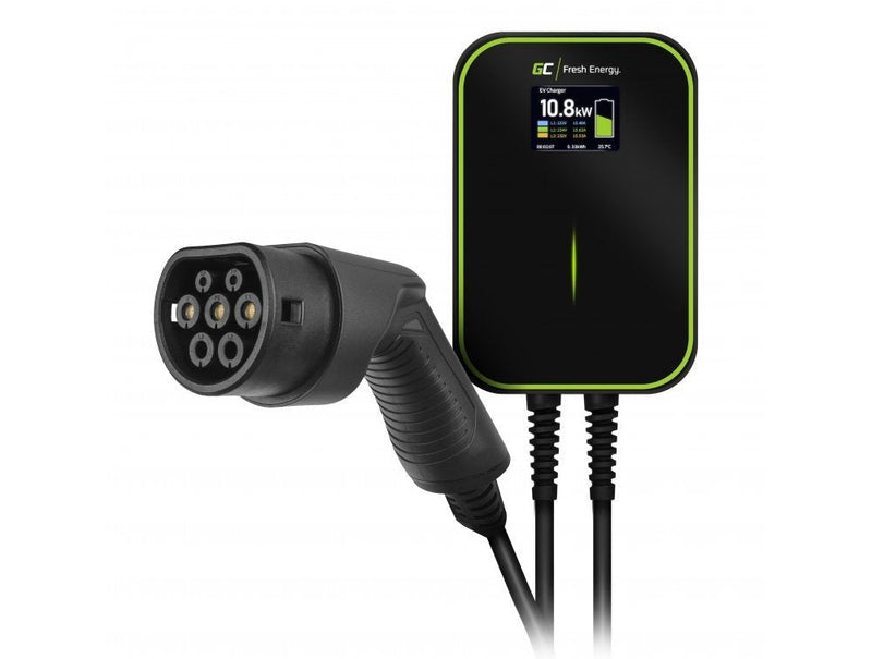 Green Cell Wallbox Ev Powerbox 2X Connector Charging Female With TIPO2 Cable Charging 6M 22KW 32A Black