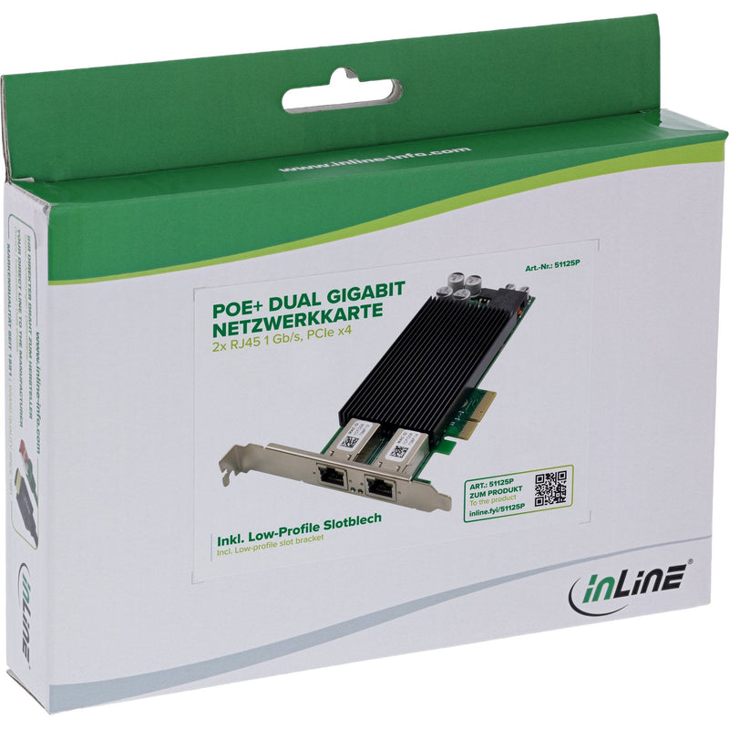 Inline Dual Gigabit Network Card - 2x RJ45 1GB/S - PCIE X4 - PoE +
