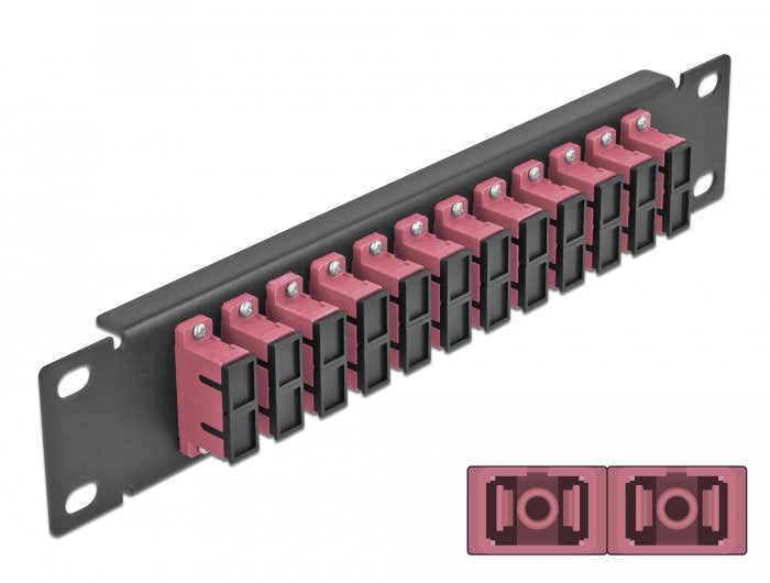 Delock 66775 Panel Connection Fibre Optic 10 12 Ports Sc Duplex Violet 1U Black