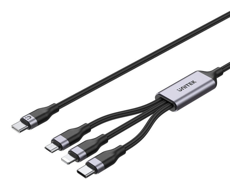 Unitek Cable C14101AGY01-1.5M USB-C 3IN1 To Lightning USB-C Micro USB Multi Charging Black