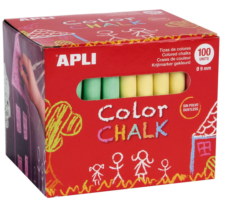 Apli Tizas Redondas Colours Surtidos - Pack 100 Tizas Ø 9 X 80MM - Without Polvo - Ideales Escribir, Dibujar A