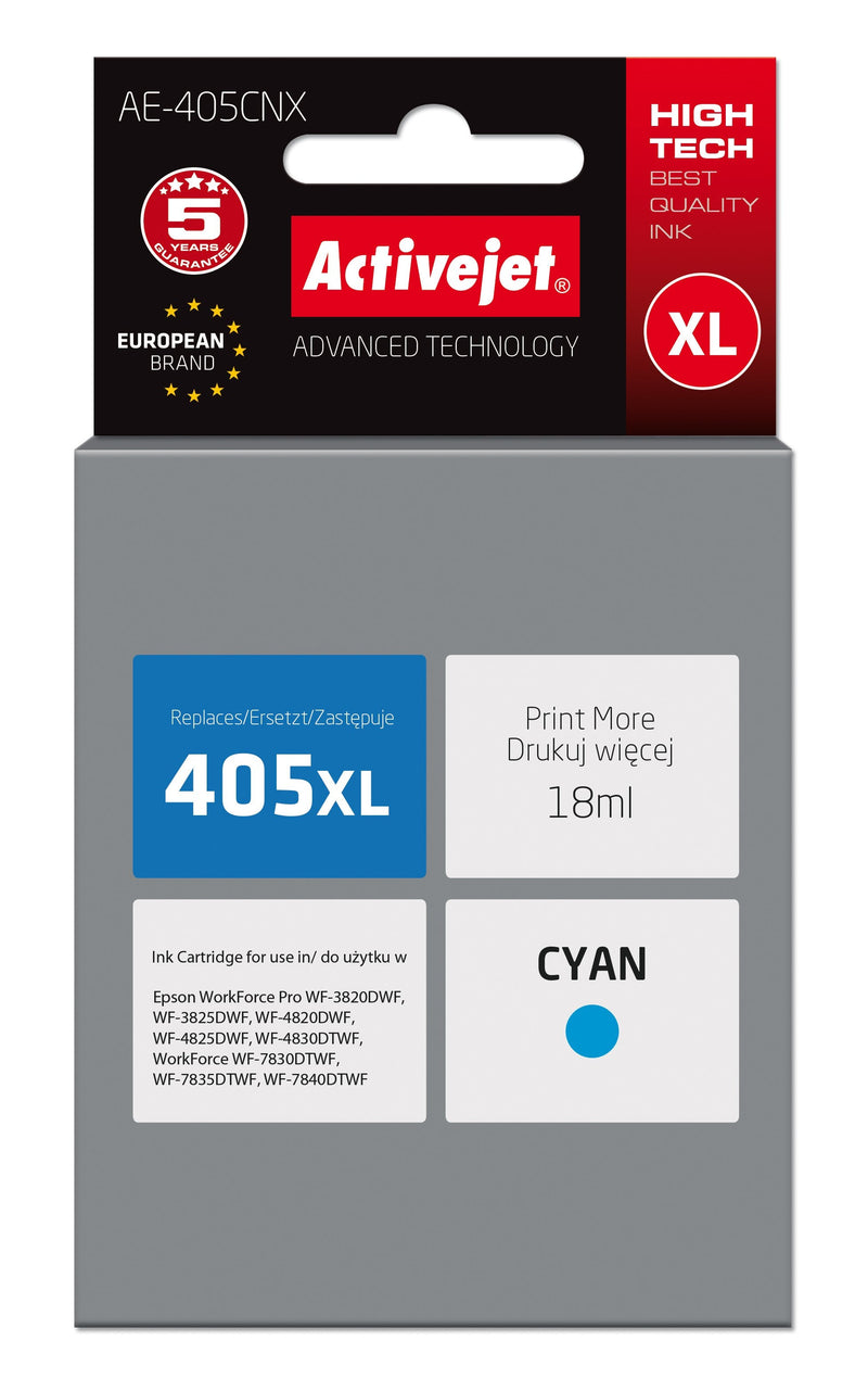Activejet Ink AE-405CNX (reemplazo Epson 405XL C13T05H24010 - Supreme - 18ML - Cyan)