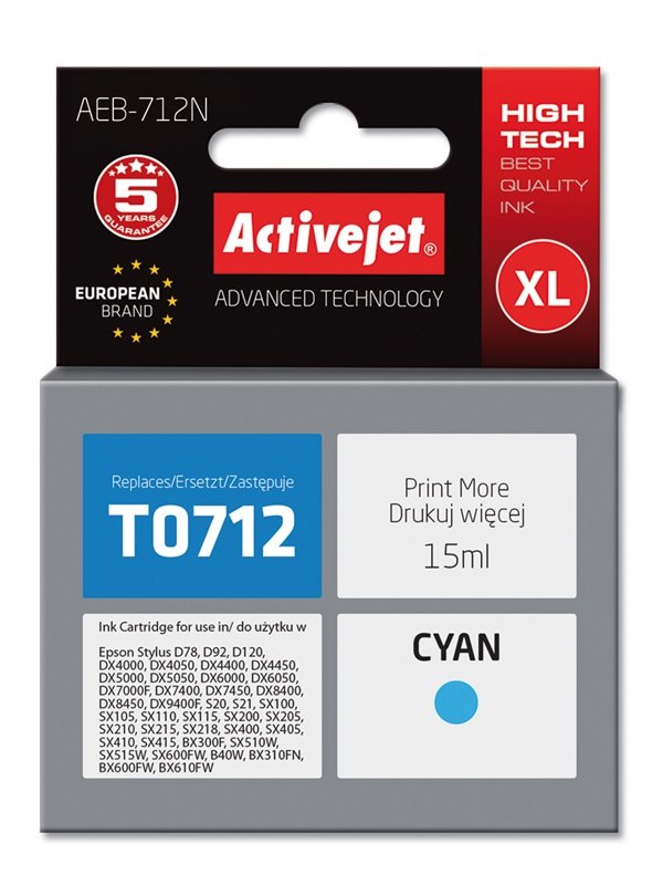 Activejet Ink AEB-712N (reemplazo Epson T0712 T0892 T1002 - Supreme - 15ML - Cyan