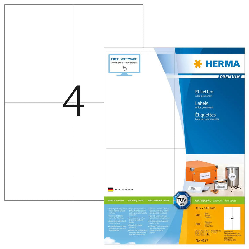 Herma Labels Premium A4 White 105X148 Mm Paper 800 Units