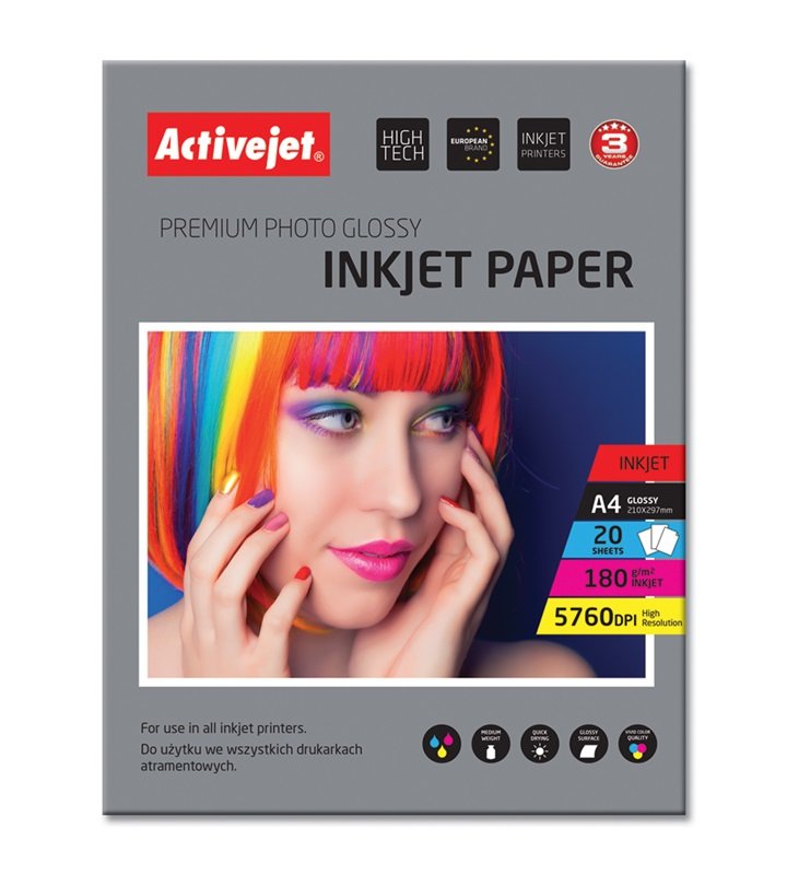 Activejet Paper Fotográfico A4 Glossy 20 Pcs. 180G AP4-180G20