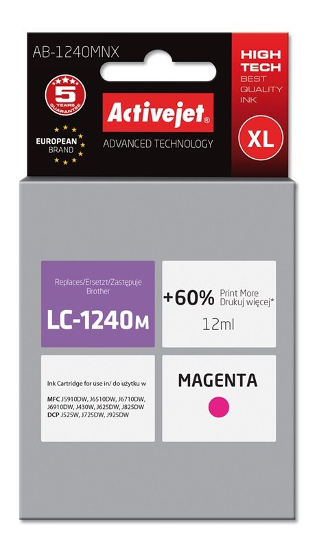Activejet Ink AB-1240MNX (reemplazo Brother LC1240M / 1220M - Supreme - 12ML - Magenta