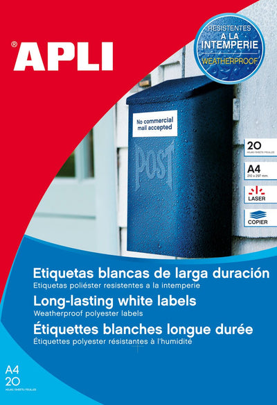 Labels Blancas Resistentes 45,7 X 21,2MM 20 Hojas — image 1