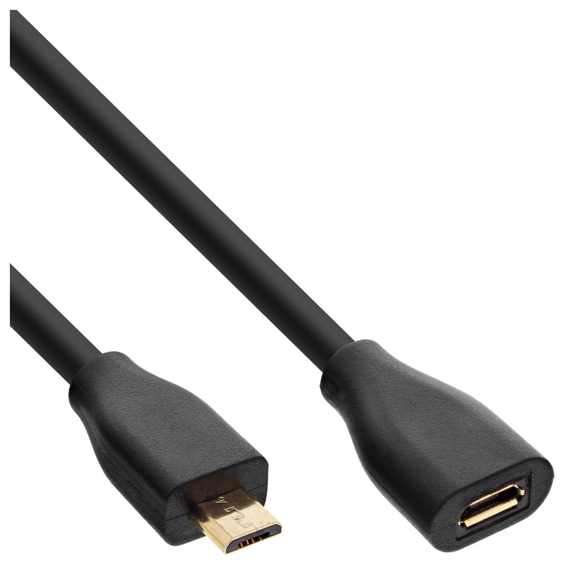 Inline Cable Extensión Micro-usb, USB 2.0 Micro-b M/H, Black/Gold 1,5M