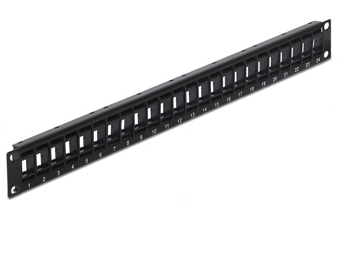 Delock 43340 Patch Panel, Patch Panel Black Metal Plastic Assembly Bastidor, 44MM, 11,5MM, 482,6MM