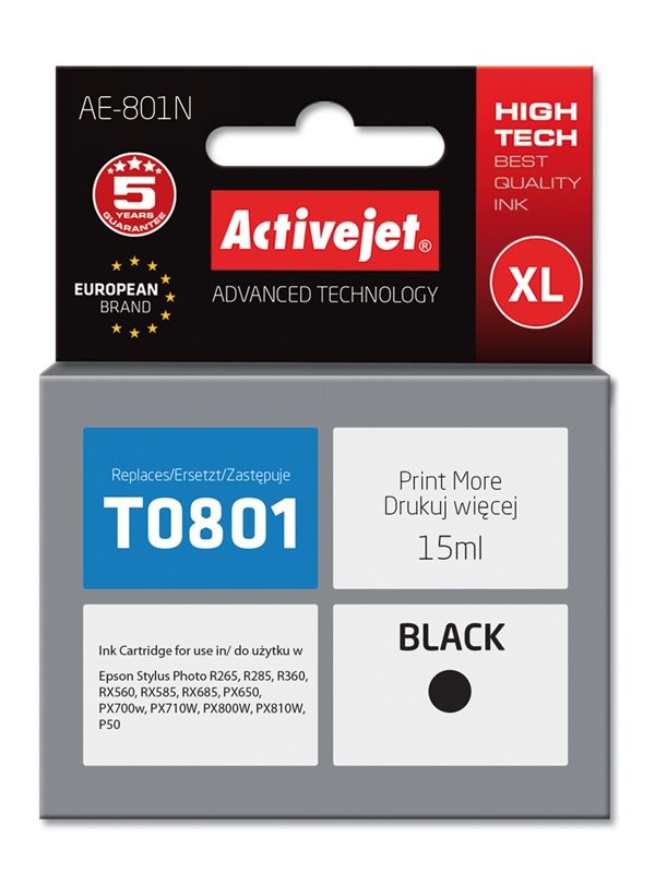 Activejet Ink AE-801N (reemplazo Epson T0801 - Supreme - 15ML - Black