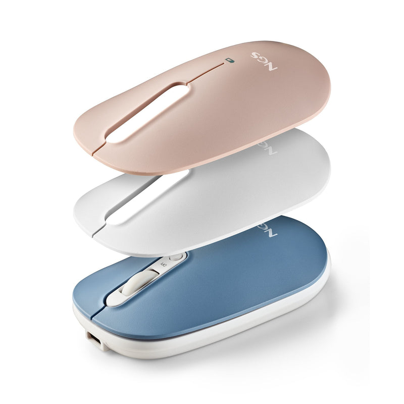 Ngs Wireless Mouse Bluetooth Shell-rb Battery Rechargeable Up To 1600 DPI Blue White Pink