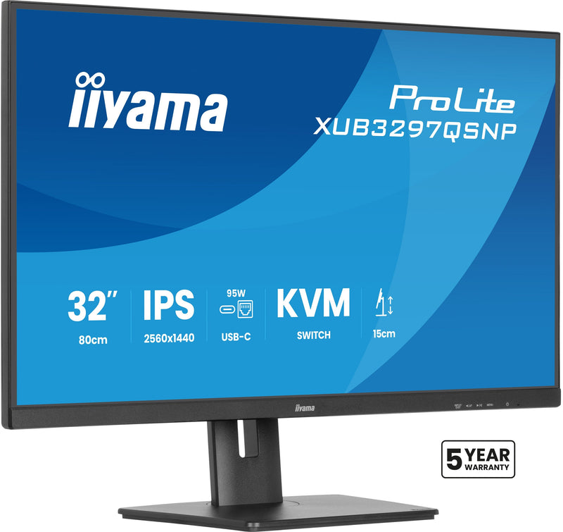 Iiyama XUB3297QSNP-B1 32 Ips-panel 2560X1440 350CD M USB-C Base LAN 95W Pd Dp-out KVM USB 3X3.2 + 1XC 1MS