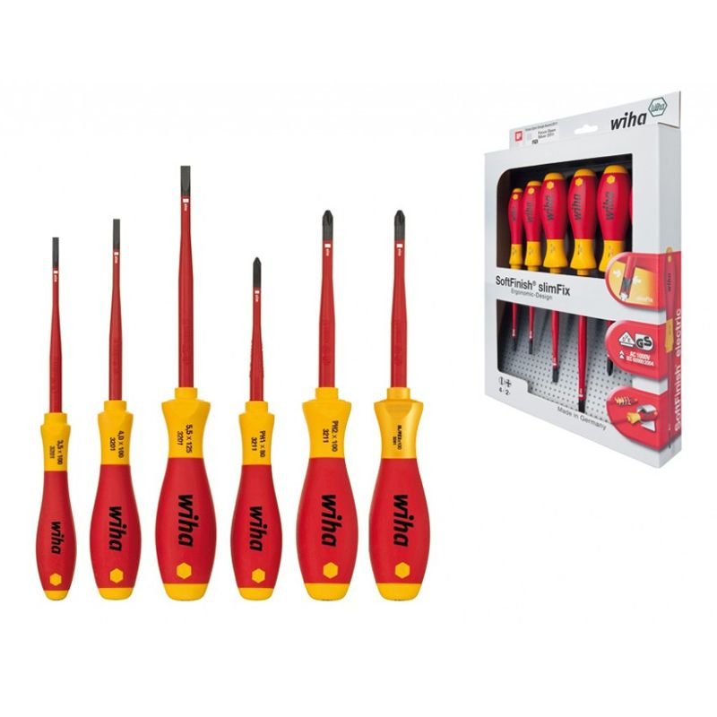 Wiha Set Of Screwdrivers Softfinish Electric Slimfix, 6 Pieces 38362