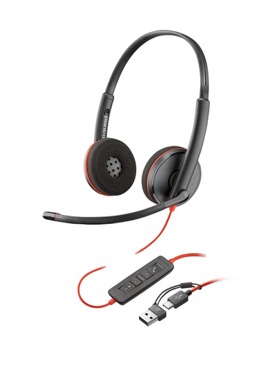 Headphones Poly Blackwire 3220 Stereo USB C + Adapter USB C a (paquete) — image 1