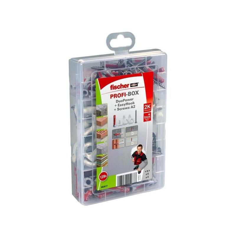 Fischer Profibox Duopower + Easyhook + Screw A2, Tacos White 128 Pieces With Ganchos Easyhook