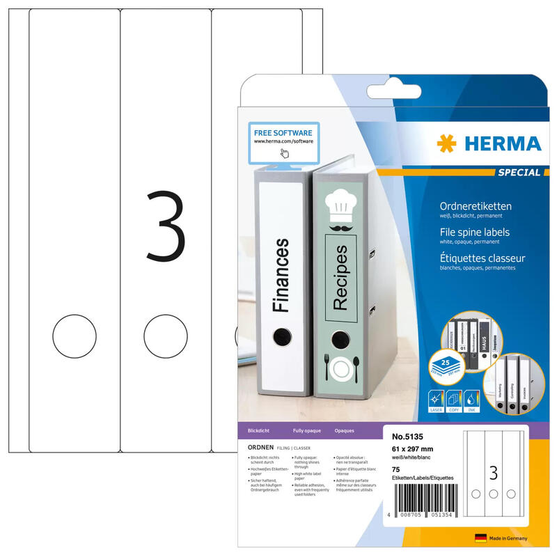 Herma 5135 Label Self-adhesive Rectángulo Redondeado Permanente White 75 Pieces