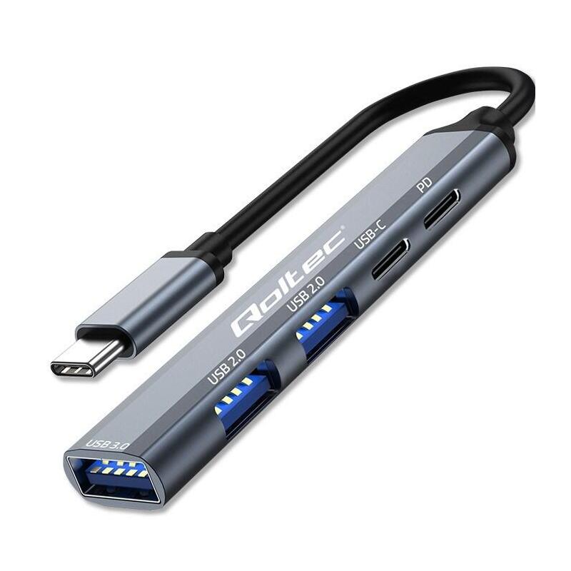 Qoltec Hub 53790 Adapter USB C 3.1 5W1 USB C Pd USB C 2x USB 2.0 USB 3.0