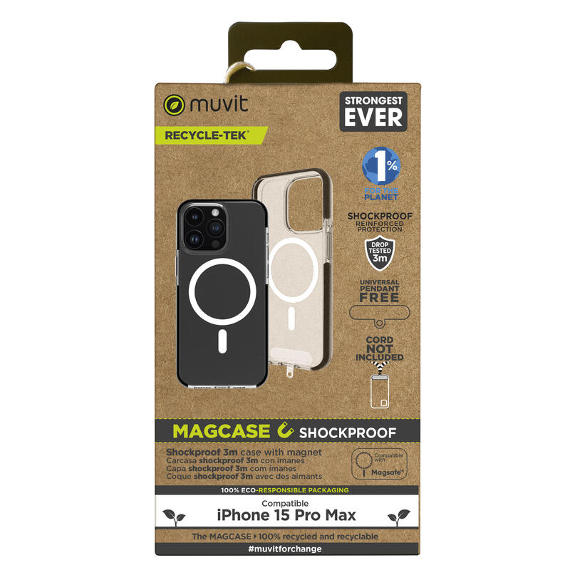 Muvit For Change Case Recycletek Magsafe Shockproof 3M Compatible With Apple Iphone 15 Pro Max. Transparent/Bl