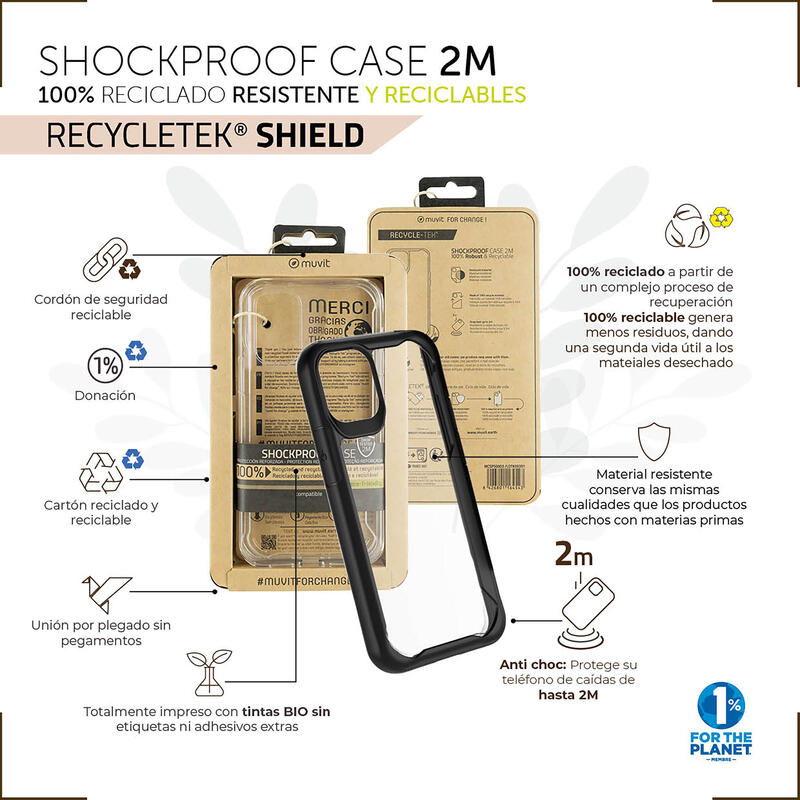 Muvit For Change Case Shockproof 2M Compatible With Apple Iphone 14 Pro Transparent