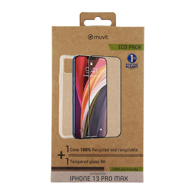 Muvit For Change Pack Apple Iphone 13 Pro Max. Case Glass Soft + Screen Protector Glass Tempered Flat Frame Bl — image 1