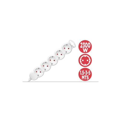 Phasak Power Strip 5 Sockets Schuko Without Switch White Cable 1,5 Metres — image 1