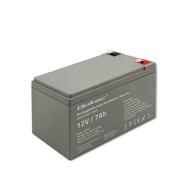 Qoltec 53076 Agm Battery 12V 7AH Max. 105A Security