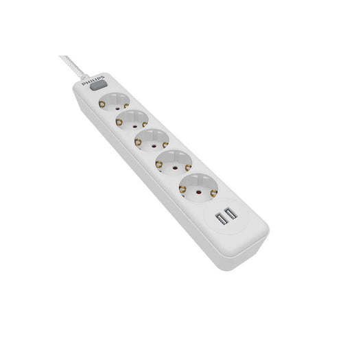 Philips Power Strip With Switch SPN3052WA 5 Sockets Power 2 USB Cable 2M White — image 1
