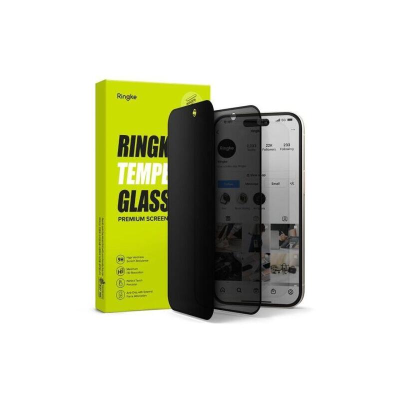 Ringke Iphone 15/ 16 Screen Protector Easy Slide Privacy Tempered Glass 9H With Installation Jig (2PCS) Transp