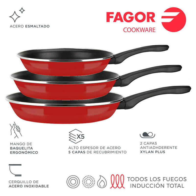 Fagor Frying Pan Optimax Ø20 + 24 + 28CM Steel Esmaltado 1,5MM