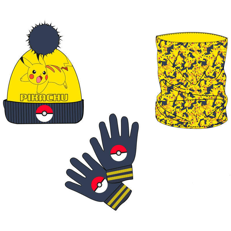 Set Gorro Braga Cuello And Gloves Pikachu Pokemon