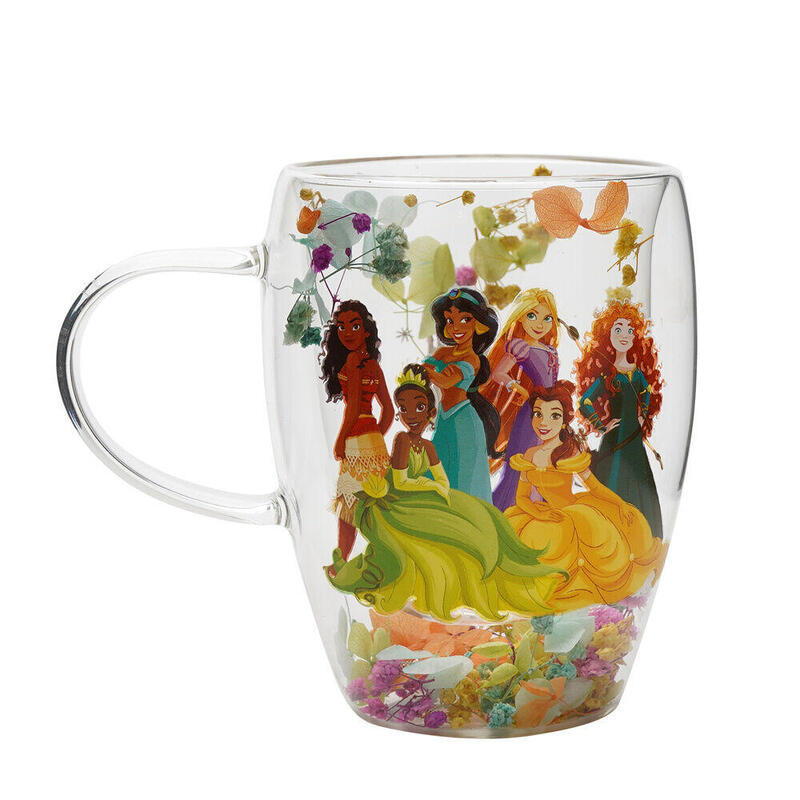 Mug Glass Flores Secas Princesas Disney