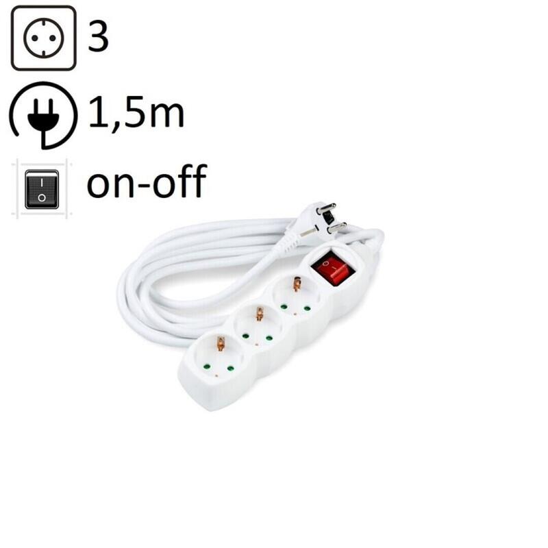 Technik Power Strip Power 3 Plugs 1,5M 16A White + Switch