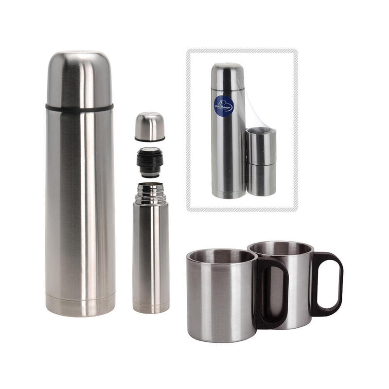 Thermos 1L With 2 Cups Inoxidable